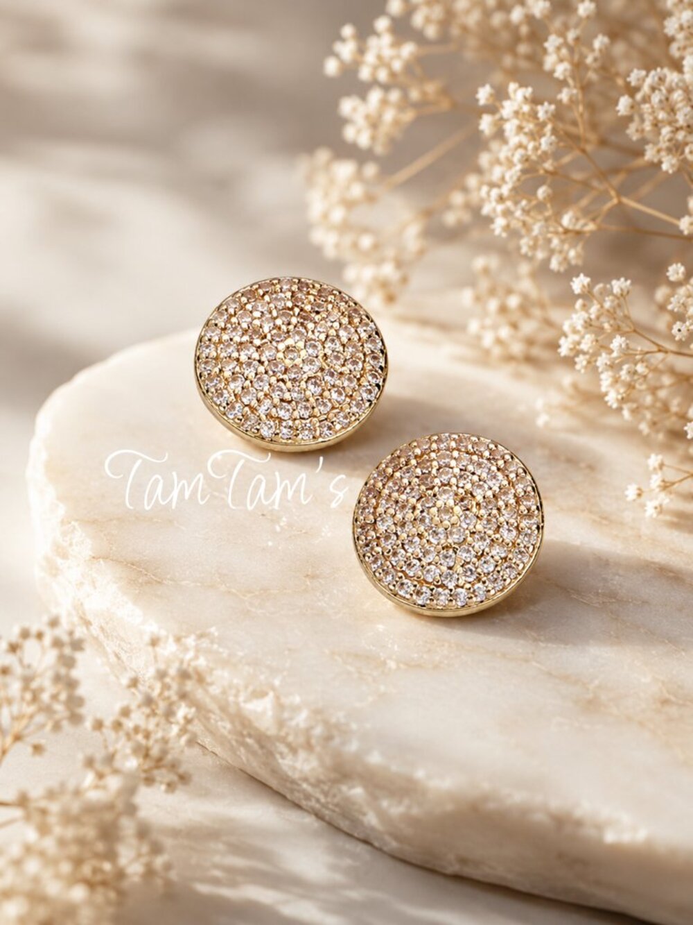 Park Lane Luster Gold Pavé Crystal Disc Stud Earrings